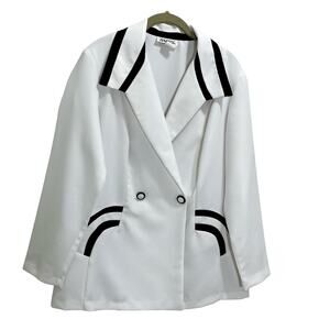 Vintage 90s Habits White Black Geometric Retro Blazer - Size 16W